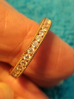 Gold Crystal Eternity Band - Sparkling Clear Stones Size 8 Stamped 925 EC